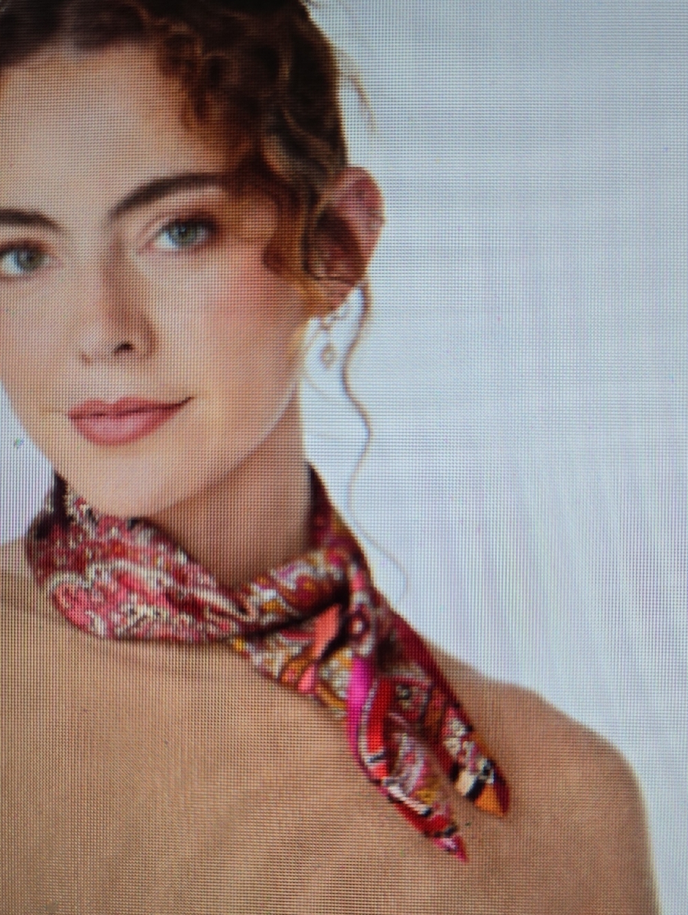 ECHO Paisley Print Silk Scarf - Pink, Brown & Cream - Picture 3 of 6